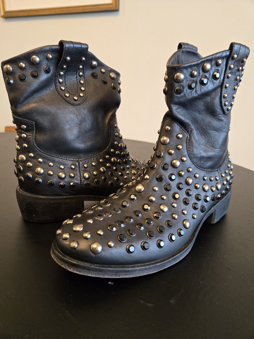 Strategia Made in Italy Black Leather Studded Slouch Boots EU 37 (US 6.5-7) - Picture 3 of 10